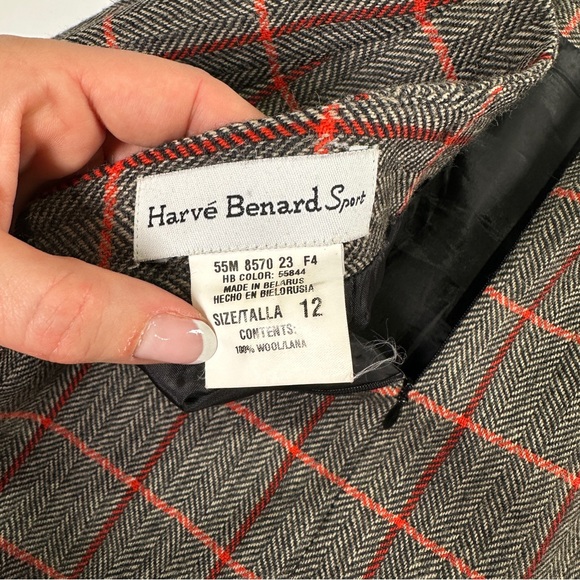 Harvé Benard Sport workwear wool pencil skirt herringbone windowpane size 12 - Picture 10 of 10